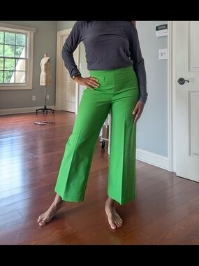 Mango Wide-Leg Cropped Trousers in Bright Green